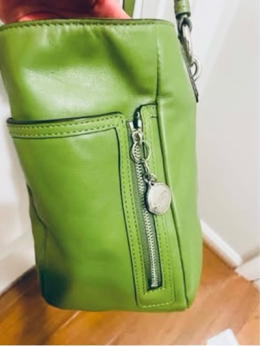 Coach Lime Green Leather Tote with Double Straps - Picture 3 of 4